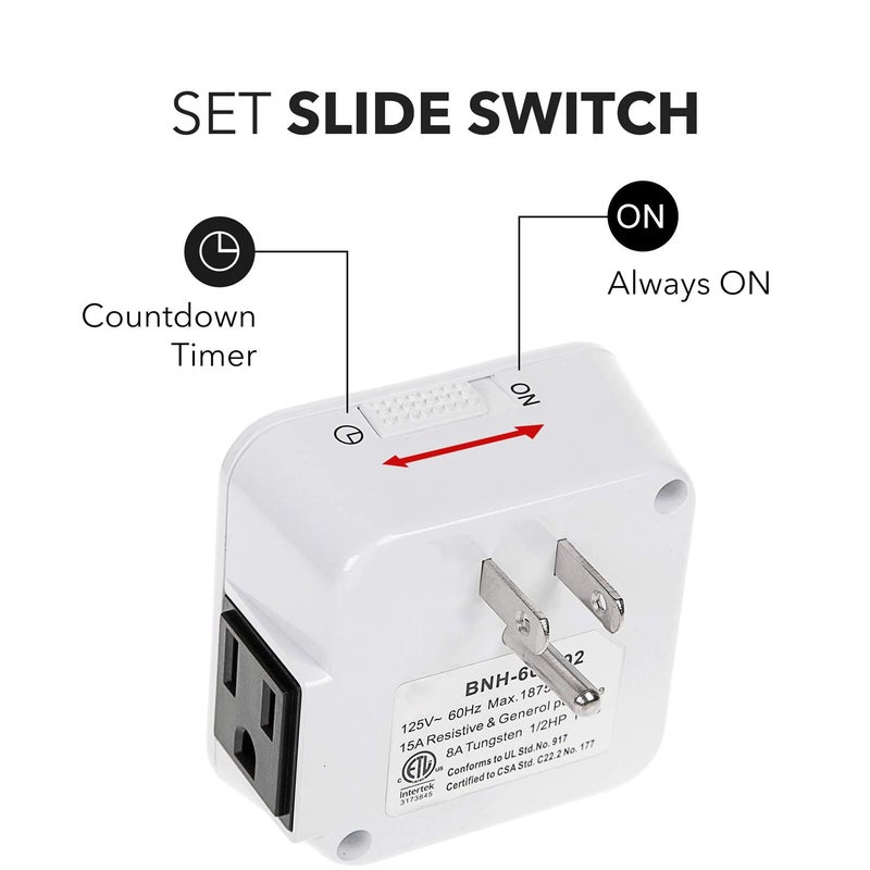 BN-LINK 12 Hour Indoor Mechanical Accurate Countdown Timer, 3-Prong Grounded Outlet, 15 Minute Increments, Energy Saving for Kitchen, Phone Charger, Lamps, Holiday Decoration 1875W, 1/2 HP, ETL Listed - Image 3